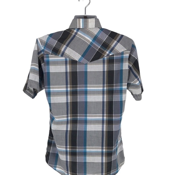Sheplers Men's Short Sleeve Pearl Snap Button Down Blue & Gray Plaid Size M - Picture 9 of 9